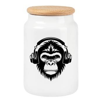Echo Monkey Head Room with Sound Club Vibes Shirt - Cookie Jar with Wooden Lid - white - Front