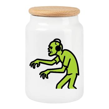 Zombie DJ Néon Vert - Boîte à biscuits avec couvercle en bois - blanc - Devant
