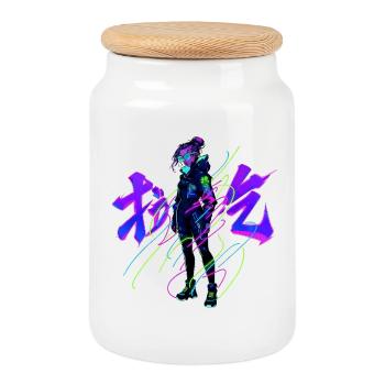 Neon_Tech_Streetwear - Boîte à biscuits avec couvercle en bois - blanc - Devant