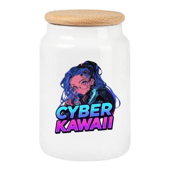 Cyber_Kawaii - Boîte à biscuits avec couvercle en bois - blanc - Devant