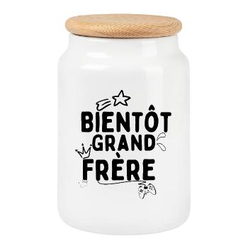 Bientôt Grand Frère - Boîte à biscuits avec couvercle en bois - blanc - Devant