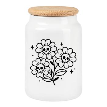Croquis floral de crâne – Spooky Halloween - Boîte à biscuits avec couvercle en bois - blanc - Devant
