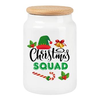 christmas squad, marry christmas - Cookie Jar with Wooden Lid - white - Front