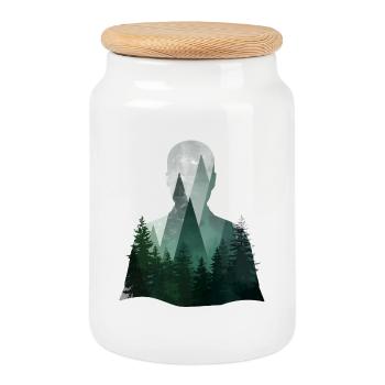 Silhouette artistique avec forêt et Alpes - Boîte à biscuits avec couvercle en bois - blanc - Devant