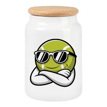Balle de tennis cool - Logo de sport - Boîte à biscuits avec couvercle en bois - blanc - Devant