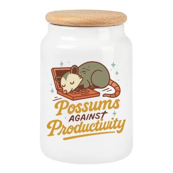 Possums Against Productivity Retro Humor Quote - Cookie Jar with Wooden Lid - white - Front