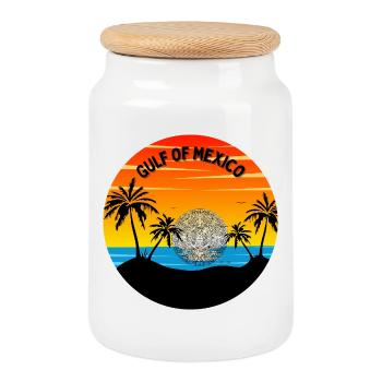Golfe Mexique coucher de soleil Palmier - Boîte à biscuits avec couvercle en bois - blanc - Devant