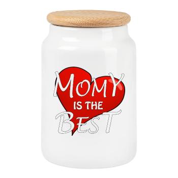 MOMY IS THE BEST - Cookie Jar with Wooden Lid - white - Front
