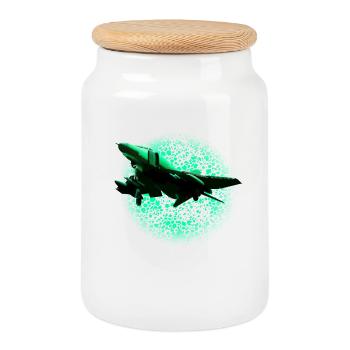 Neon jet in the Green Halo - Cookie Jar with Wooden Lid - white - Front