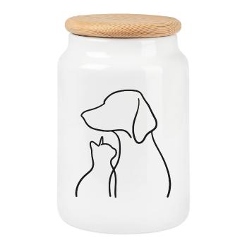 Croquis de chien et de chat – L’amitié des animaux - Boîte à biscuits avec couvercle en bois - blanc - Devant
