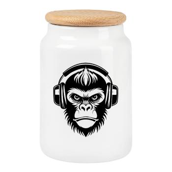 Heavy Metal Monkey Head Rock Power Chemise - Boîte à biscuits avec couvercle en bois - blanc - Devant