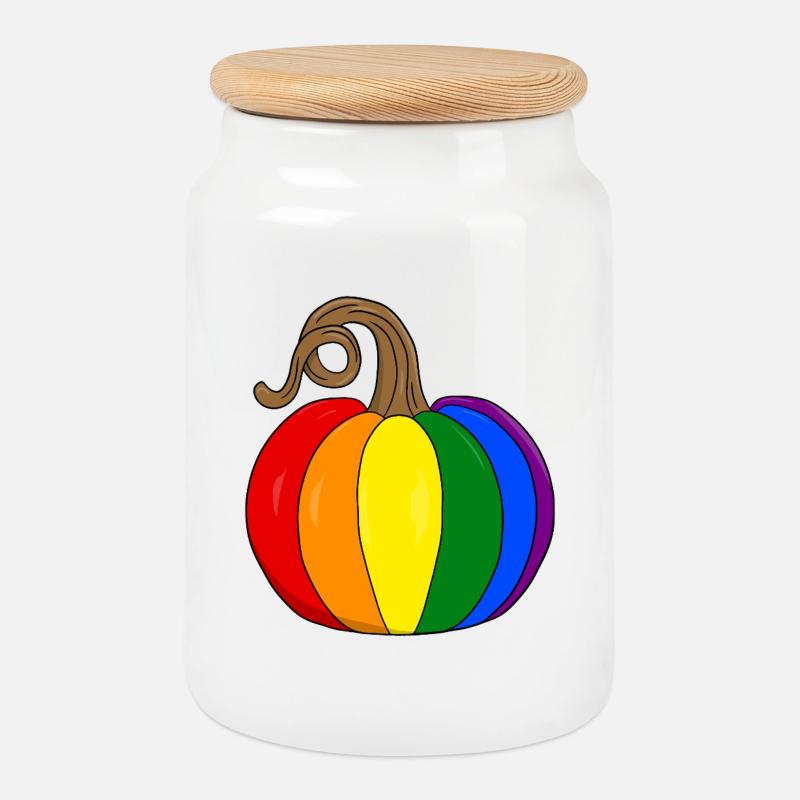 Rainbow Pumpkin PopArt - Cookie Jar with Wooden Lid - white