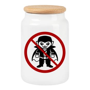 Pas un vampire ! Drôle de panneau d’interdiction Halloween - Boîte à biscuits avec couvercle en bois - blanc - Devant
