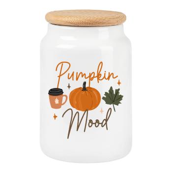 Autumn Pumpkin Mood Coffee Tee - Cookie Jar with Wooden Lid - white - Front