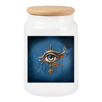 Steampunk Eye with Gears - Cookie Jar with Wooden Lid - white - Front