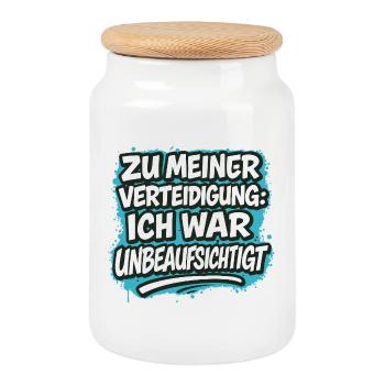 Zu meiner Verteidigung – ich war unbeaufsichtigt - Keksdose mit Holzdeckel - Weiß - Vorne