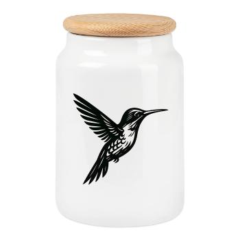 Gold Line Hummingbird Silhouette - Cookie Jar with Wooden Lid - white - Front
