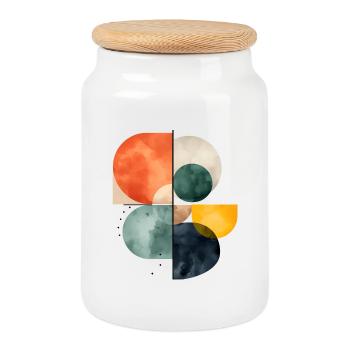 Abstract Circles Watercolor Design Colorful Geometry - Cookie Jar with Wooden Lid - white - Front