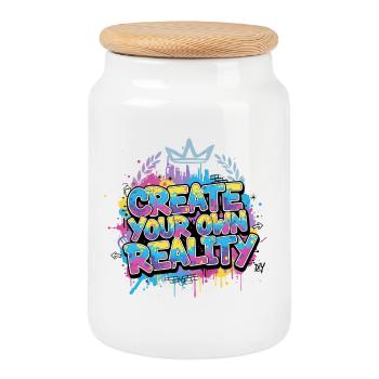 Graffiti Dream Big - Street Art T-Shirt - Keksdose mit Holzdeckel - Weiß - Vorne