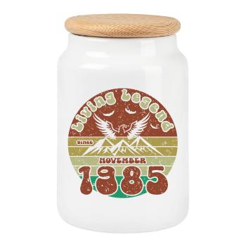 40th Birthday Living Legend since VIN 11/1985 - Cookie Jar with Wooden Lid - white - Front