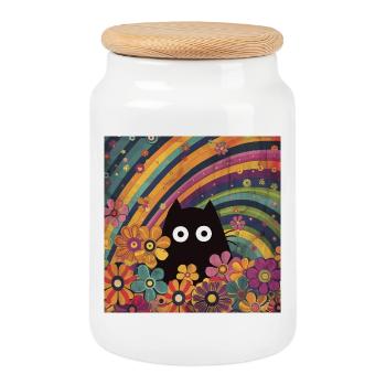 Cat in Flower Summer Cats Cat Picture Rainbow - Cookie Jar with Wooden Lid - white - Front