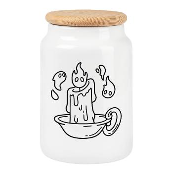 Candle sketch – warm light in a classic bowl - Cookie Jar with Wooden Lid - white - Front