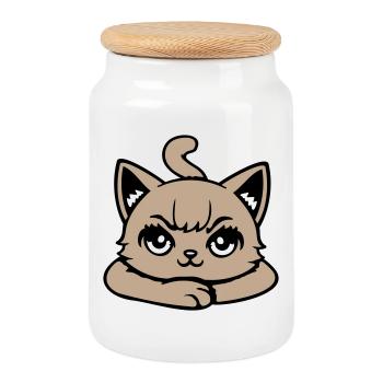 Chat, Sinistre, En Colère, Œil, Croisé, Pattes, Vilain - Boîte à biscuits avec couvercle en bois - blanc - Devant