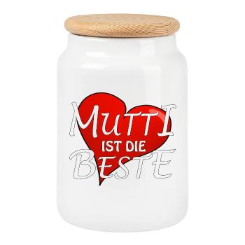 MOM IS THE BEST - Cookie Jar with Wooden Lid - white - Front