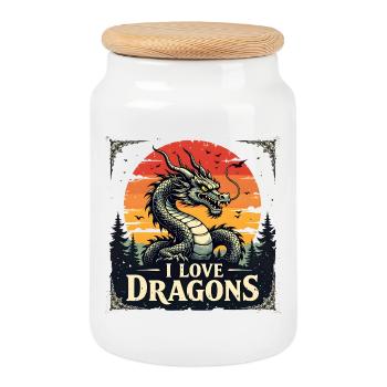 I Love Dragon Sunset - Cookie Jar with Wooden Lid - white - Front