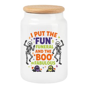 Halloween - Fun Skeletons - Cookie Jar with Wooden Lid - white - Front