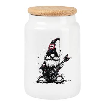 Garden gnome rocker plays guitar - Cookie Jar with Wooden Lid - white - Front