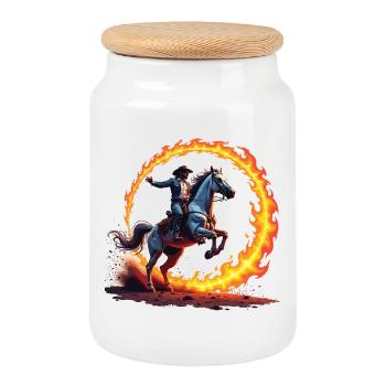 Feuerkreis Cowboy Reiter - Keksdose mit Holzdeckel - Weiß - Vorne