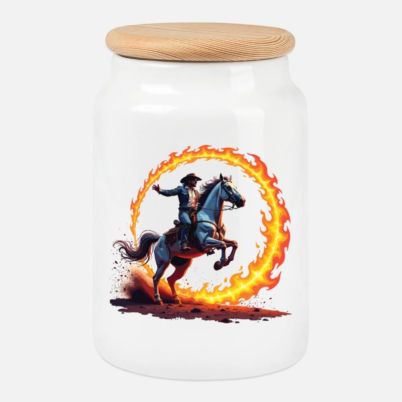 Feuerkreis Cowboy Reiter - Keksdose mit Holzdeckel - Weiß