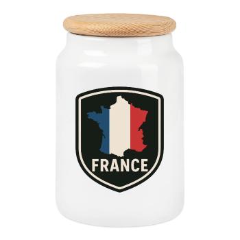 Coat of arms Map of France – Blue White Red Flag - Cookie Jar with Wooden Lid - white - Front