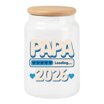 Papa 2026 Loading | stolzer Vater Baby Geschenk - Keksdose mit Holzdeckel - Weiß - Vorne