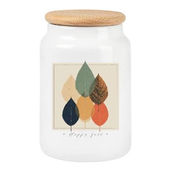 Autumn Leaf Mosaic: Retro Palette - Cookie Jar with Wooden Lid - white - Front