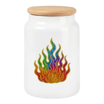 Flamme scintillante de feu arc-en-ciel - Boîte à biscuits avec couvercle en bois - blanc - Devant