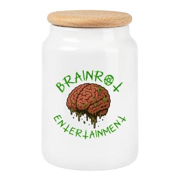 Brainrot Entertainment – Rotten Mind Design - Cookie Jar with Wooden Lid - white - Front