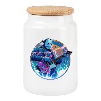 Metal Tshirt - Cookie Jar with Wooden Lid - white - Front