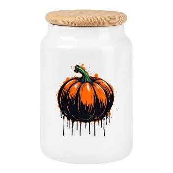 Citrouille graffiti - Spooky Halloween Design - Boîte à biscuits avec couvercle en bois - blanc - Devant
