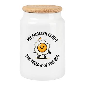 My English Is Not the Yellow of the Egg –Denglisch - Keksdose mit Holzdeckel - Weiß - Vorne