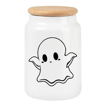 Halloween T-shirt Ghost spooky cute shirt - Cookie Jar with Wooden Lid - white - Front