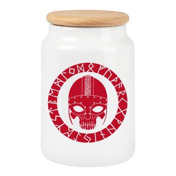 Red Skull und Wikinger Runen - Keksdose mit Holzdeckel - Weiß - Vorne