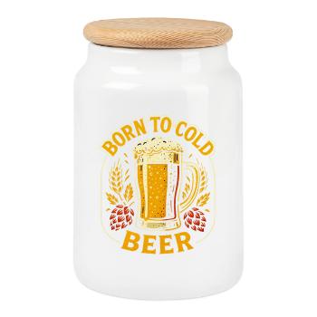 Geboren für kaltes Bier | Urbane Brauerei - Keksdose mit Holzdeckel - Weiß - Vorne