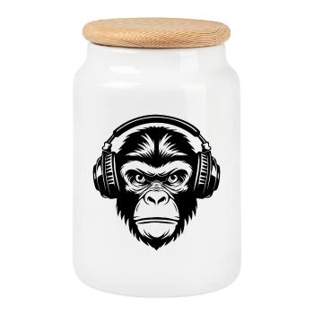 Monkey Head Streetwear DJ Grooves Urban Shirt - Cookie Jar with Wooden Lid - white - Front