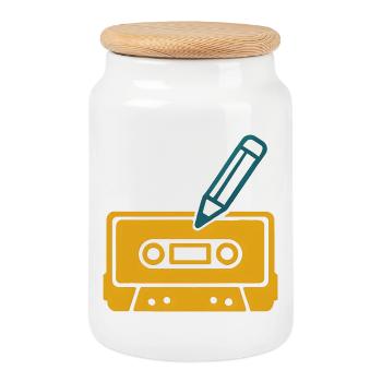 Retro Bleistift Kassette - Keksdose mit Holzdeckel - Weiß - Vorne