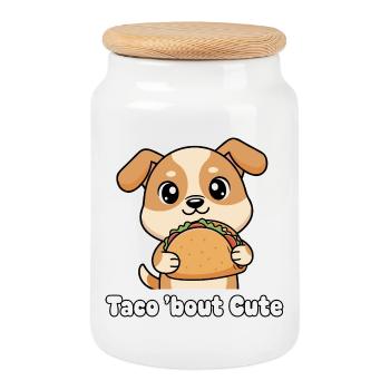 Taco Hund Charm Taco Bout Cute - Keksdose mit Holzdeckel - Weiß - Vorne