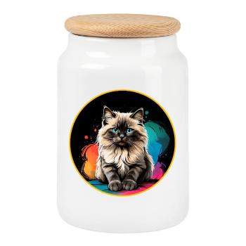 Ragdoll Cat Portrait - Cookie Jar with Wooden Lid - white - Front