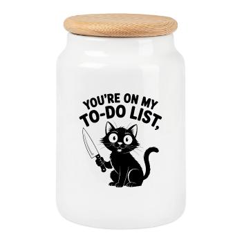 Du stehst auf meiner To-Do-Liste - Lustige Katze T-Shirt - Keksdose mit Holzdeckel - Weiß - Vorne