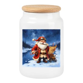 Père Noël vintage sur glace - Boîte à biscuits avec couvercle en bois - blanc - Devant